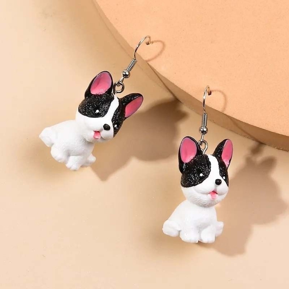 French Bulldog Earrings Black White Frenchie Dangle Novelty‎ Dog Lover Animal
